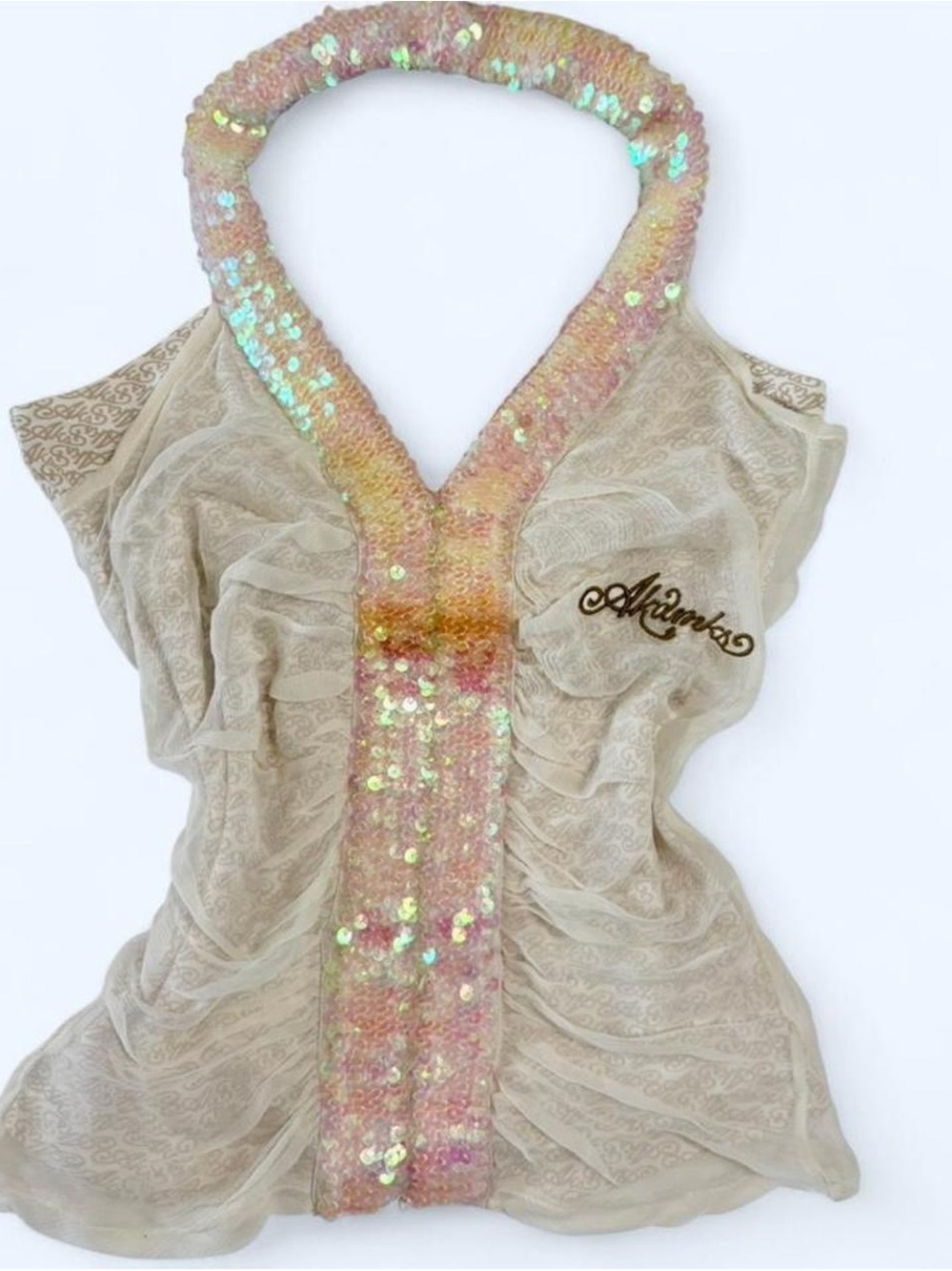 Sequin Trim Halter Top in Champagne